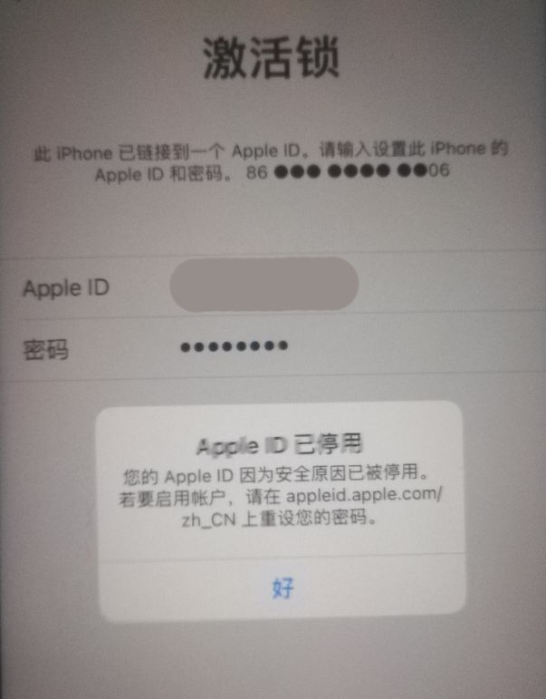 九湖镇苹果手机维修分享iPhone 12 出现提示“Apple ID 已停用”怎么办 